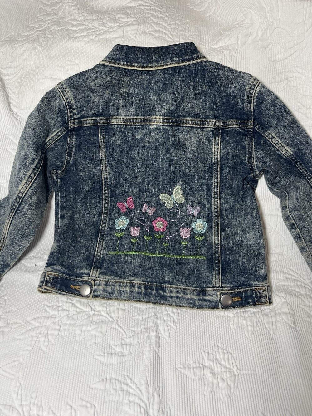 Custom Embroidered Upcycle Girls Denim Jacket Wonder Nation 4T Floral Butterfly